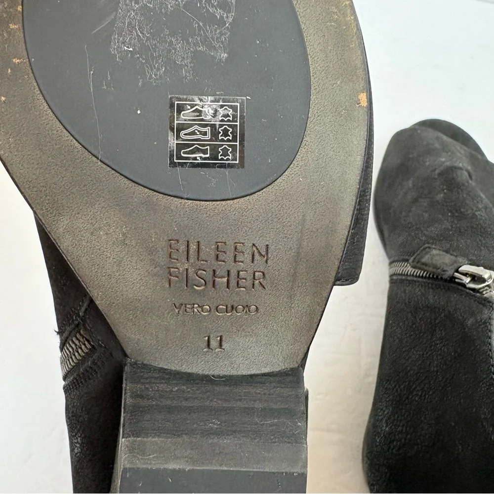 Eileen Fisher Black Nubuck Fig Open Toe Booties Wedge Women’s size 11